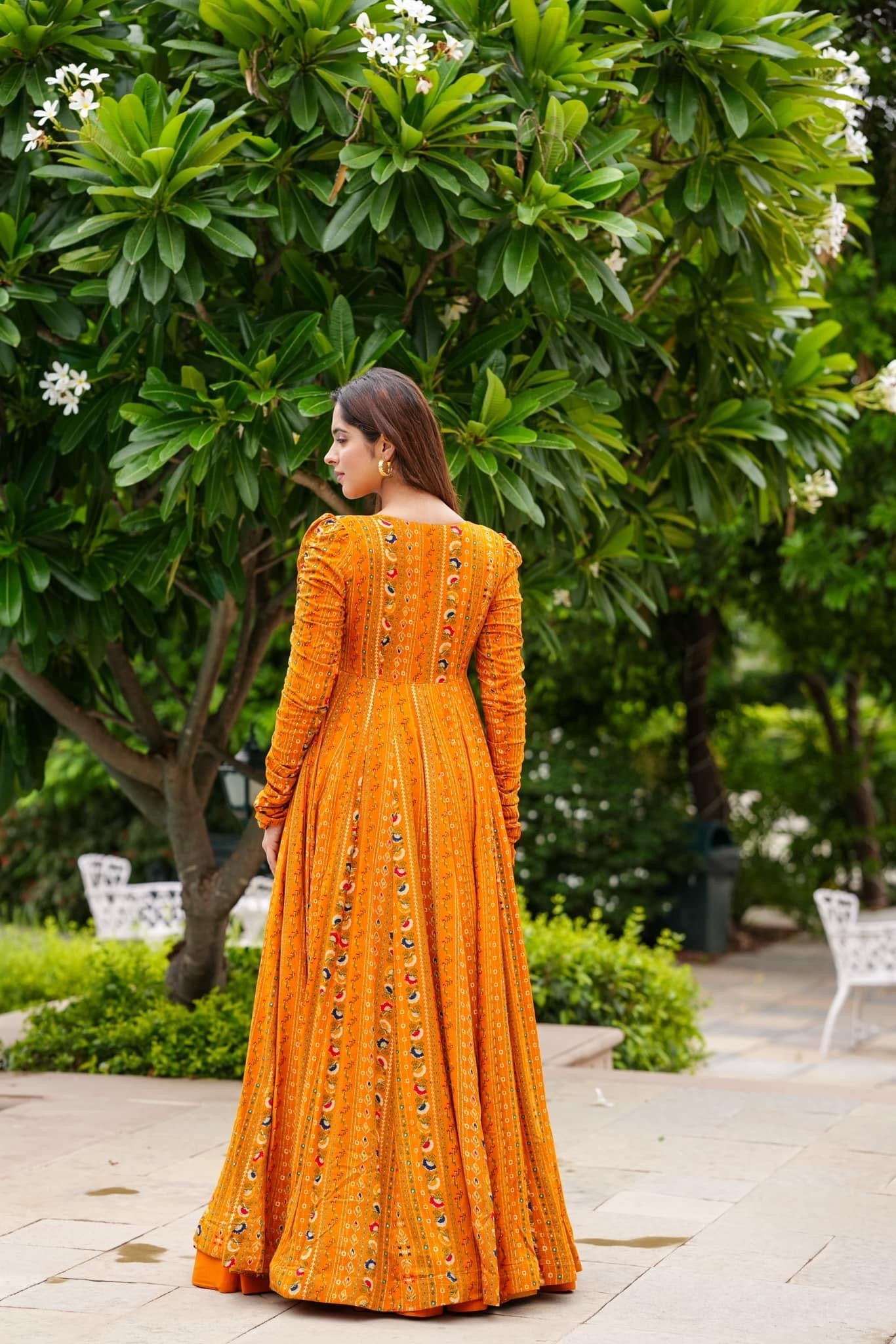 Yellow Faux Georgette Readymade Koti, Skirt With Shrug Set