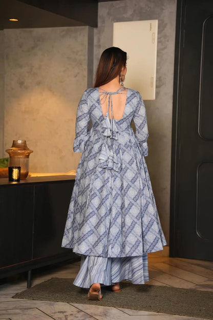 Grey Cotton Silk Digital Print Plazo Suit