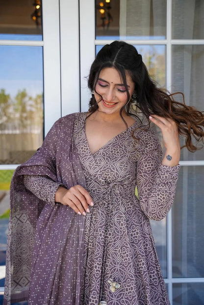 Mauve Cotton Silk Digital Printed Plazo Suit