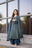 Blue Cotton Fabric Digital Printed Plazo Suit