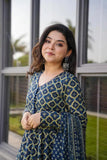 Blue Cotton Fabric Digital Printed Plazo Suit
