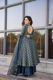 Blue Cotton Fabric Digital Printed Plazo Suit