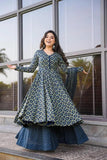 Blue Cotton Fabric Digital Printed Plazo Suit