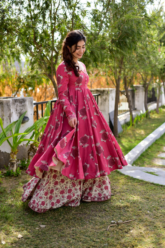 Charming Pink and Off-White Cotton Silk Designer Set with Digital Prints – Ready-Made Outfit