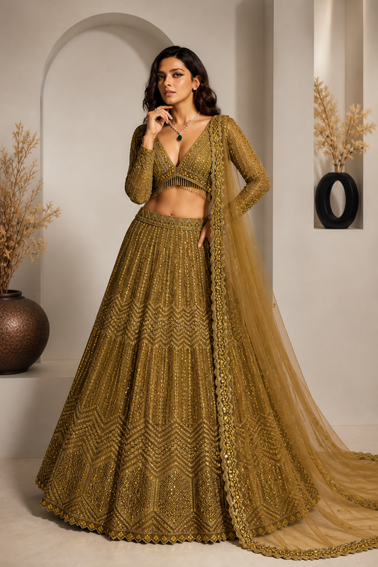 Gold Sparkling Kasturi Silk lehenga Choli