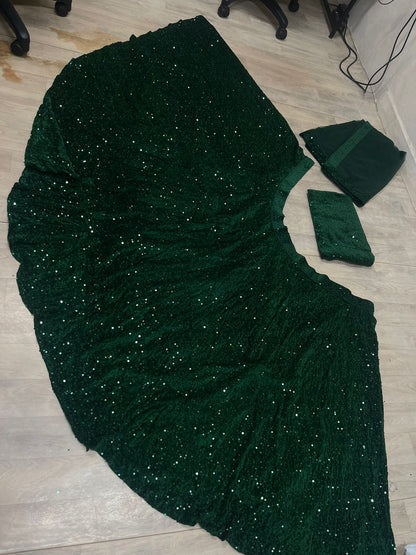 Zaylina Emerald Velvet Heavy Sequins Bridal Lehenga Choli