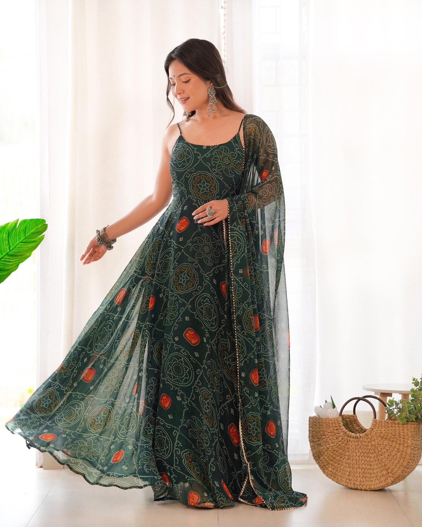 Green Bandhni Fully Flare Anarkali