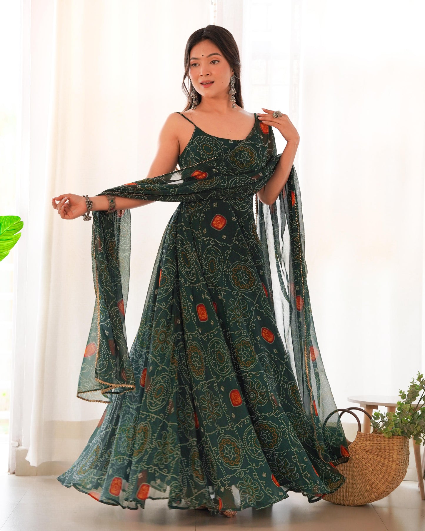 Green Bandhni Fully Flare Anarkali