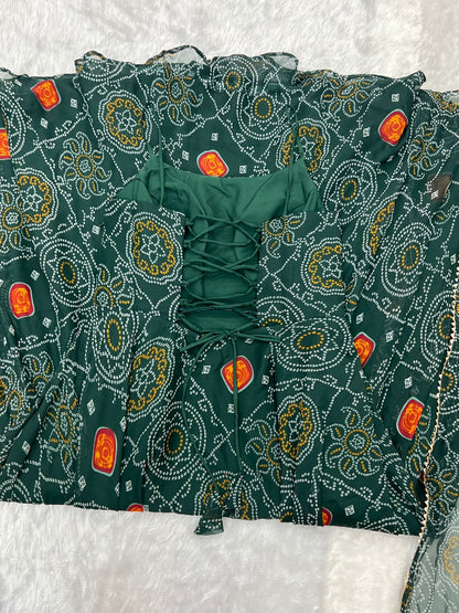 Green Bandhni Fully Flare Anarkali