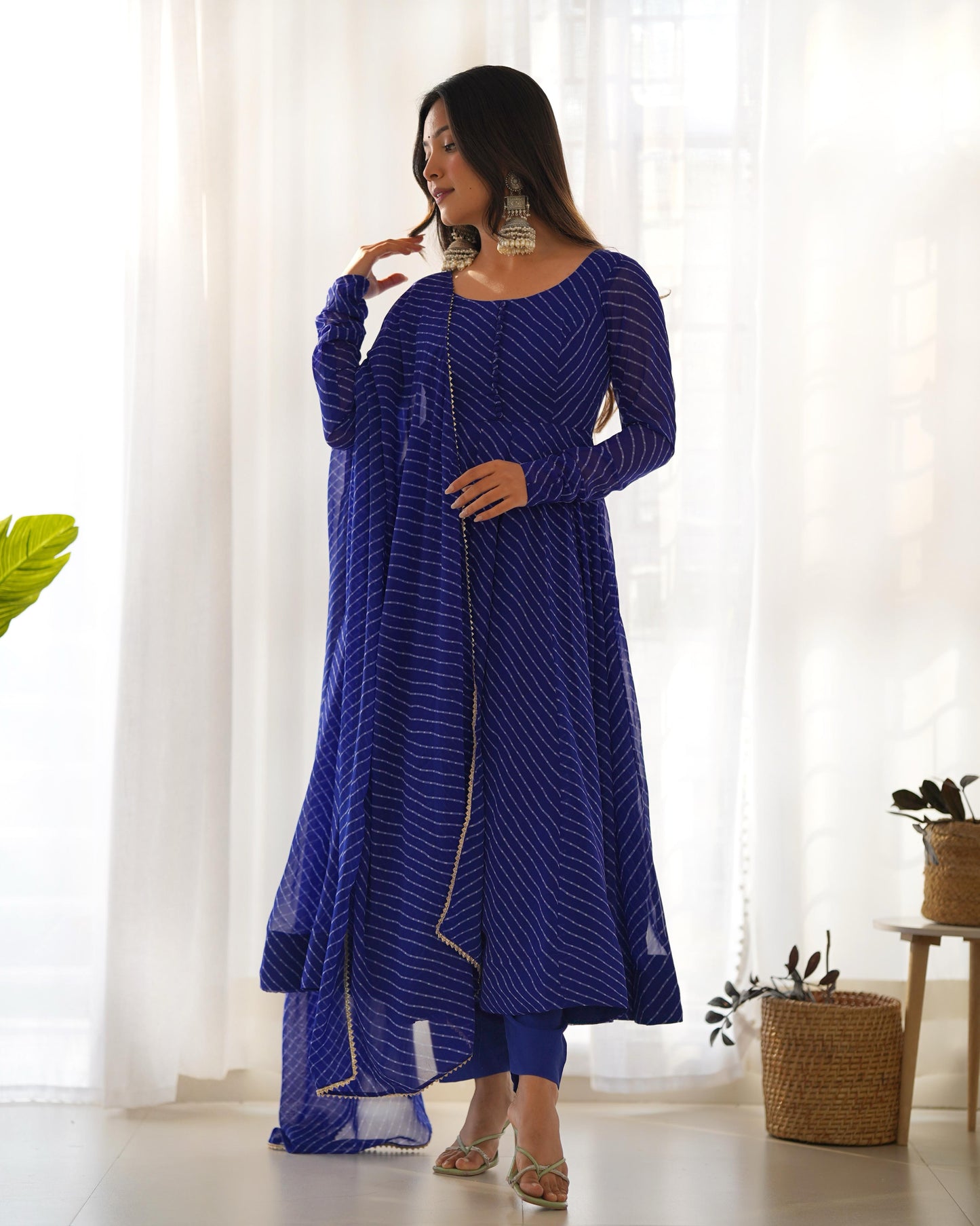Pure Soft Georgette Blue Laheriya Anarkali