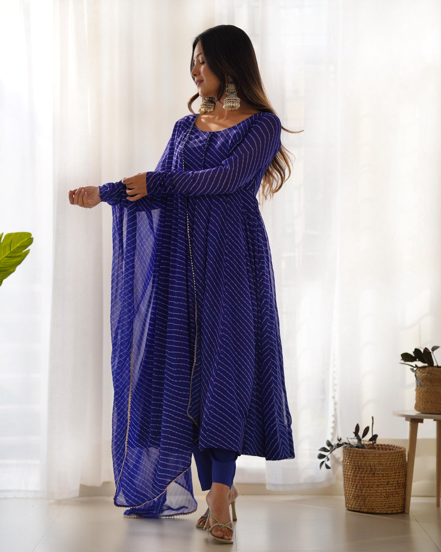 Pure Soft Georgette Blue Laheriya Anarkali