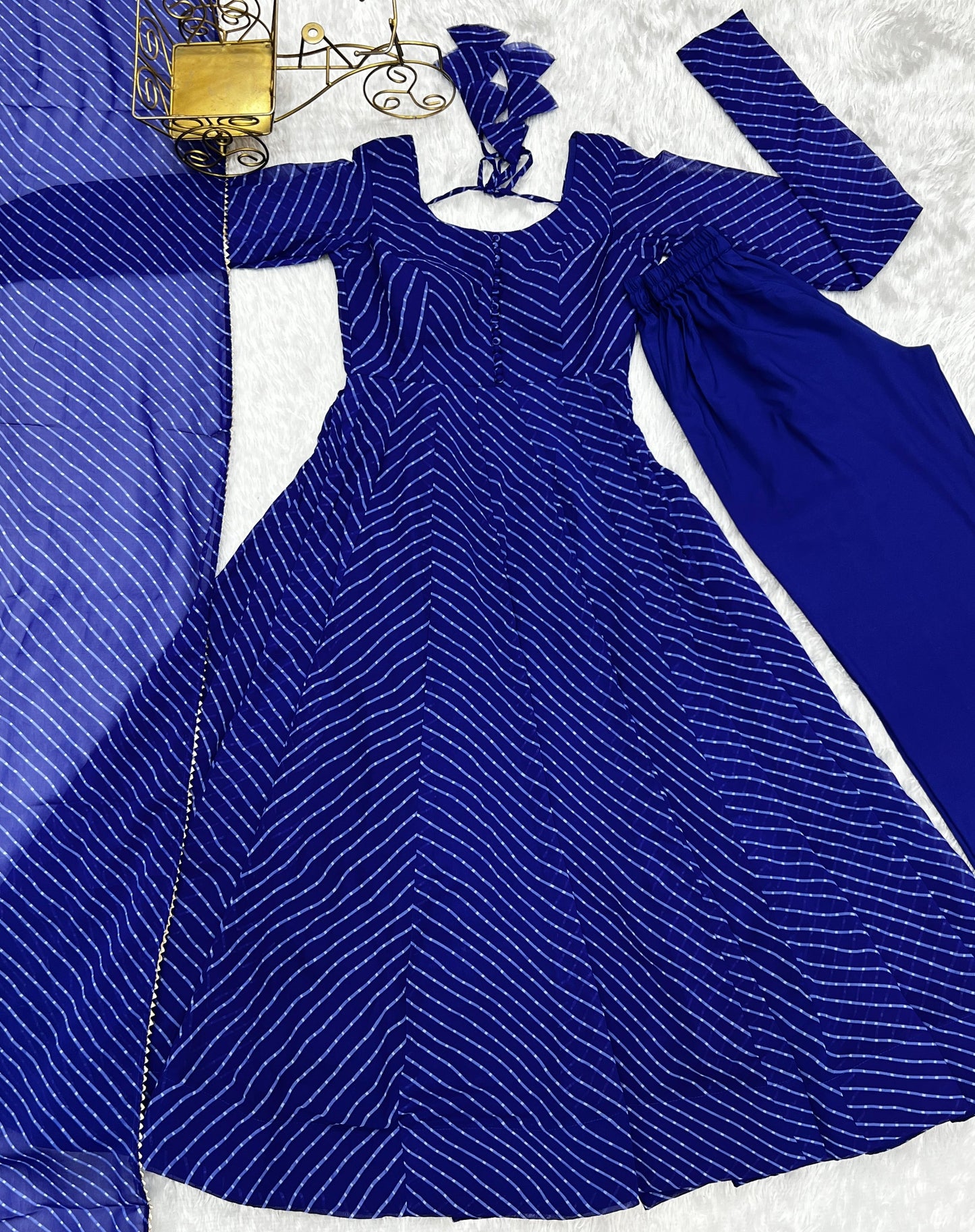 Pure Soft Georgette Blue Laheriya Anarkali