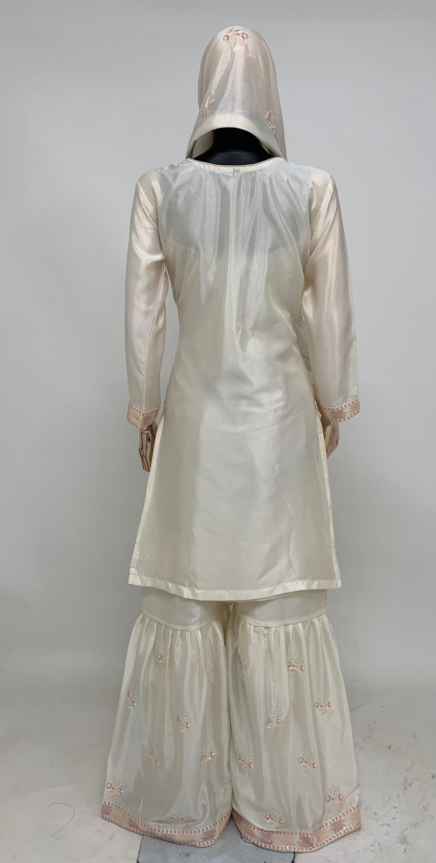 White Gold Embroidered Chinon Suit Set