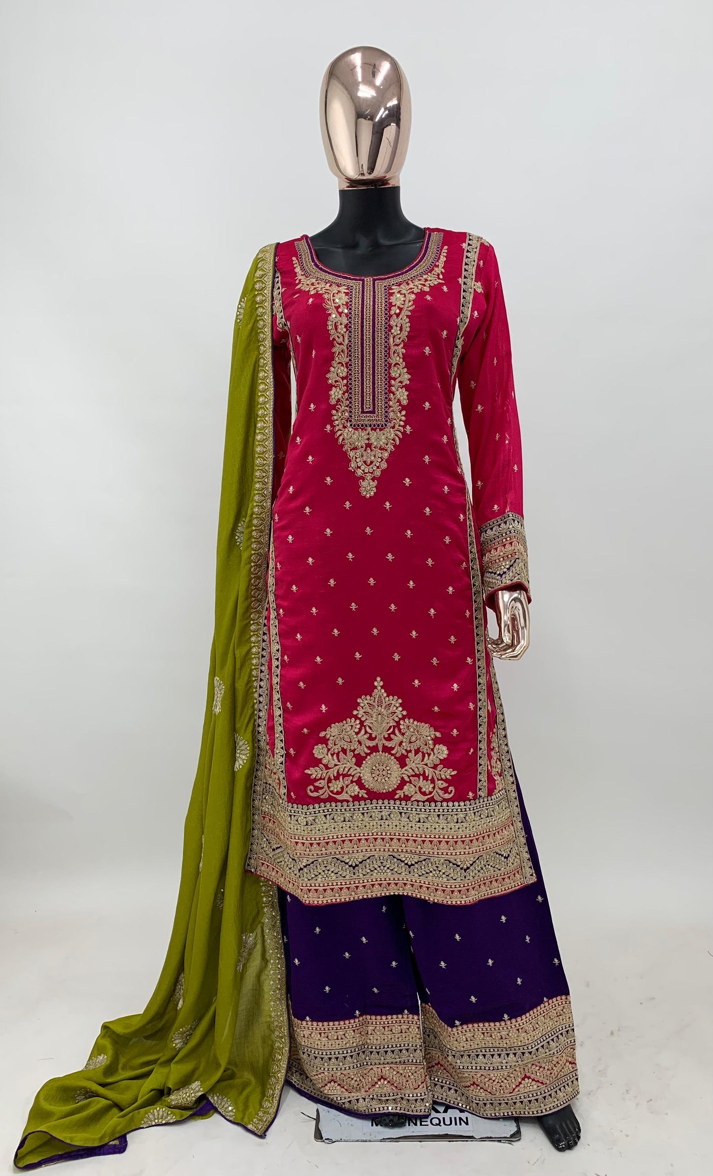 Vichitra Silk Pink And Blue Embroidered Sharara Suit