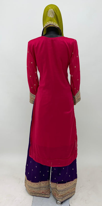 Vichitra Silk Pink And Blue Embroidered Sharara Suit