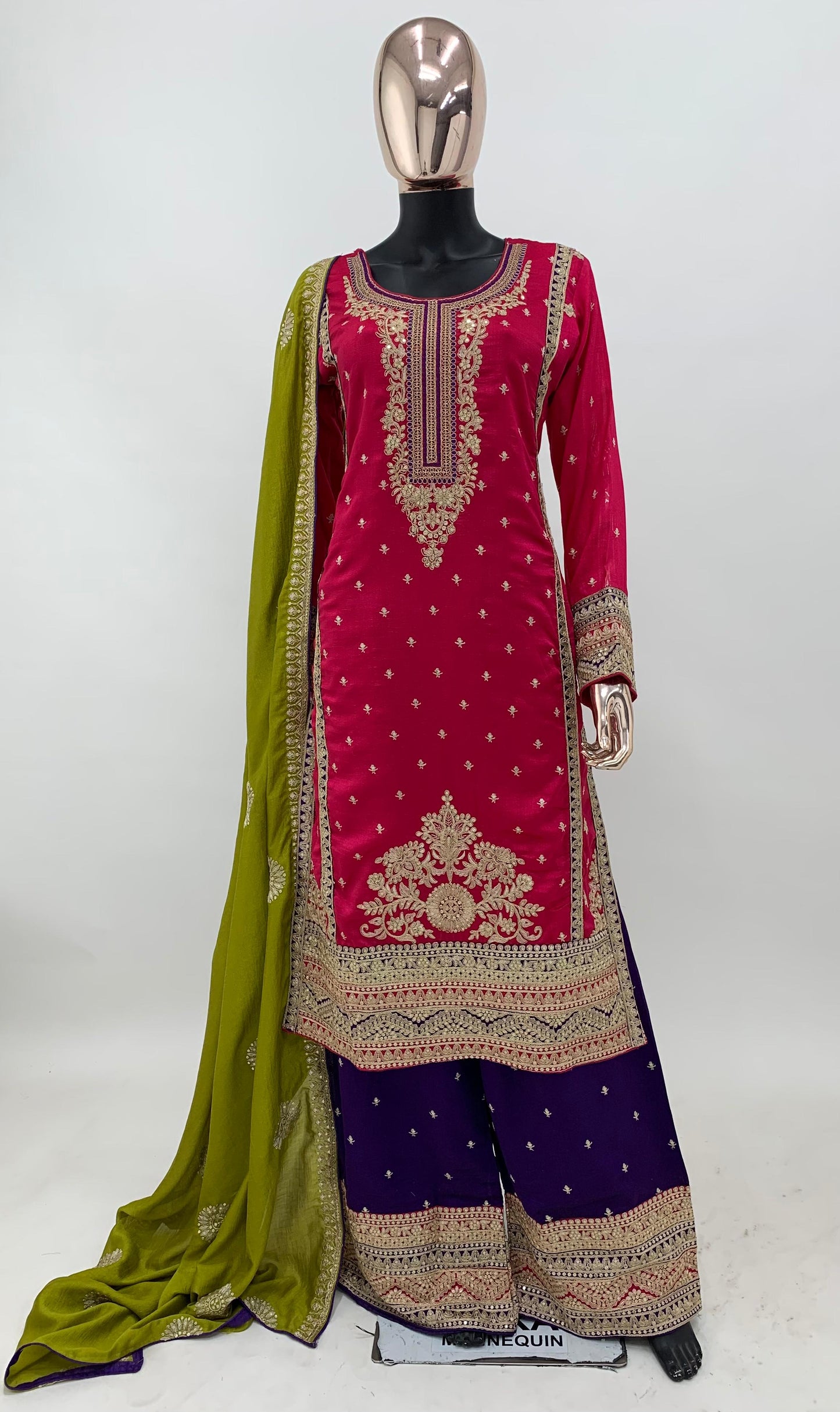 Vichitra Silk Pink And Blue Embroidered Sharara Suit