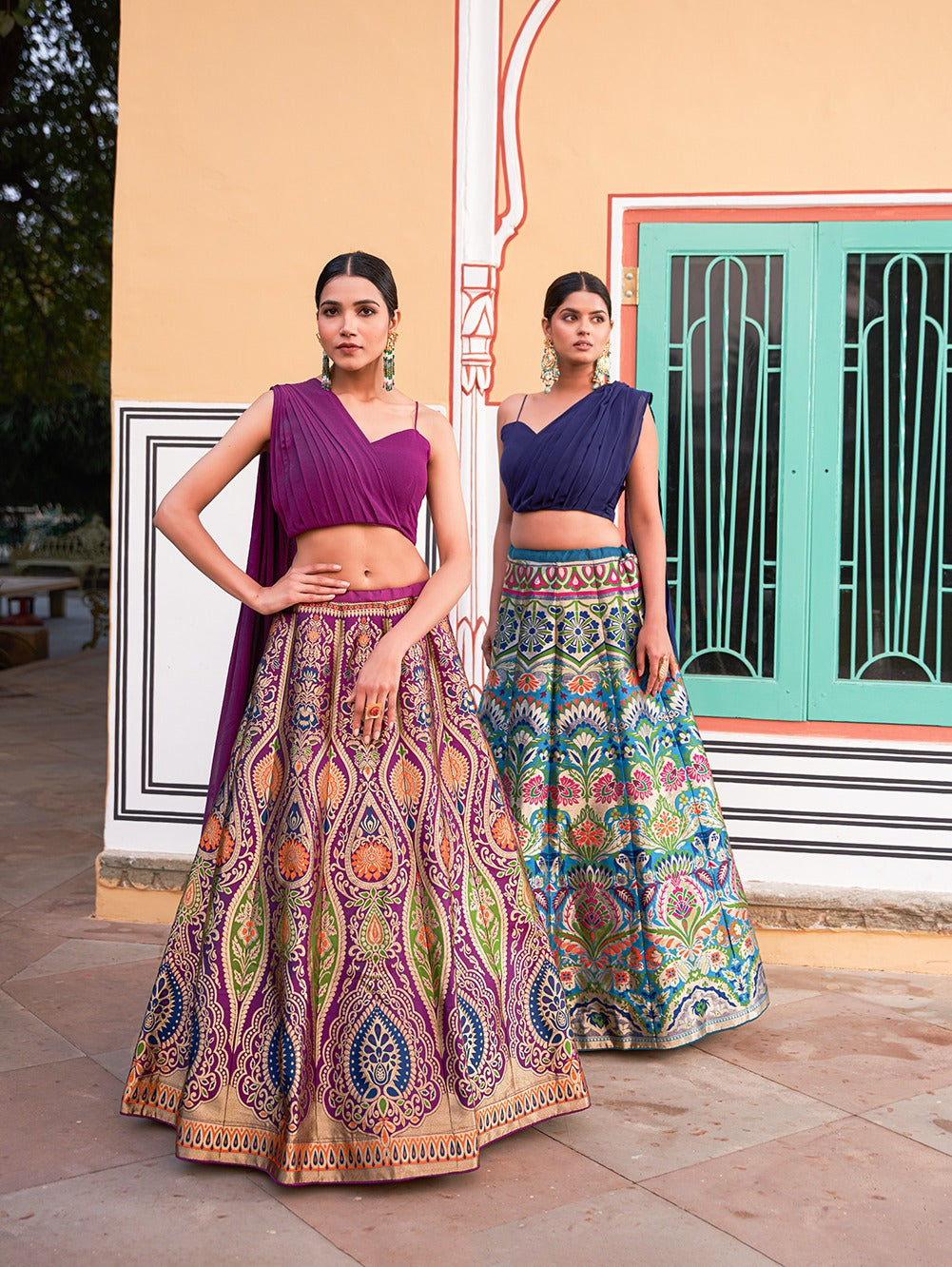 Nayika Blue Banarasi Bliss Stiched Crop Top Lehengha
