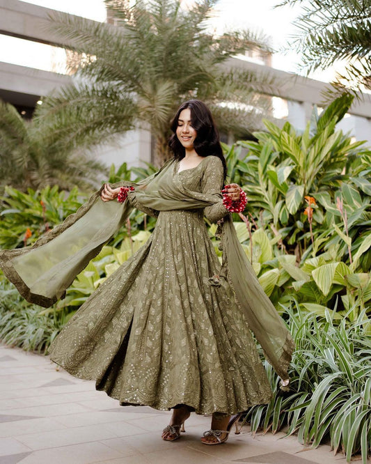 Green Forest Georgette Sequence Work Anakali