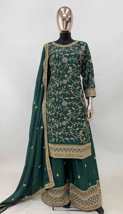 Haryali Green Chinon Embroidered Chinon Suit Set