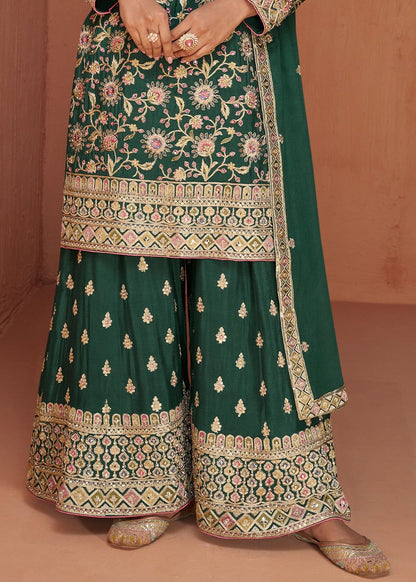 Haryali Green Chinon Embroidered Chinon Suit Set