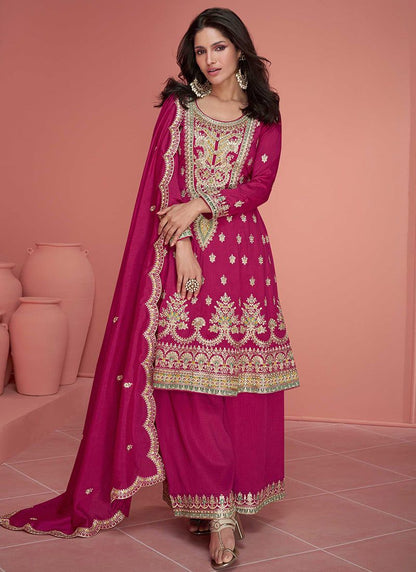 Pink Vichitra Silk Stunning Embroidered Suit Set