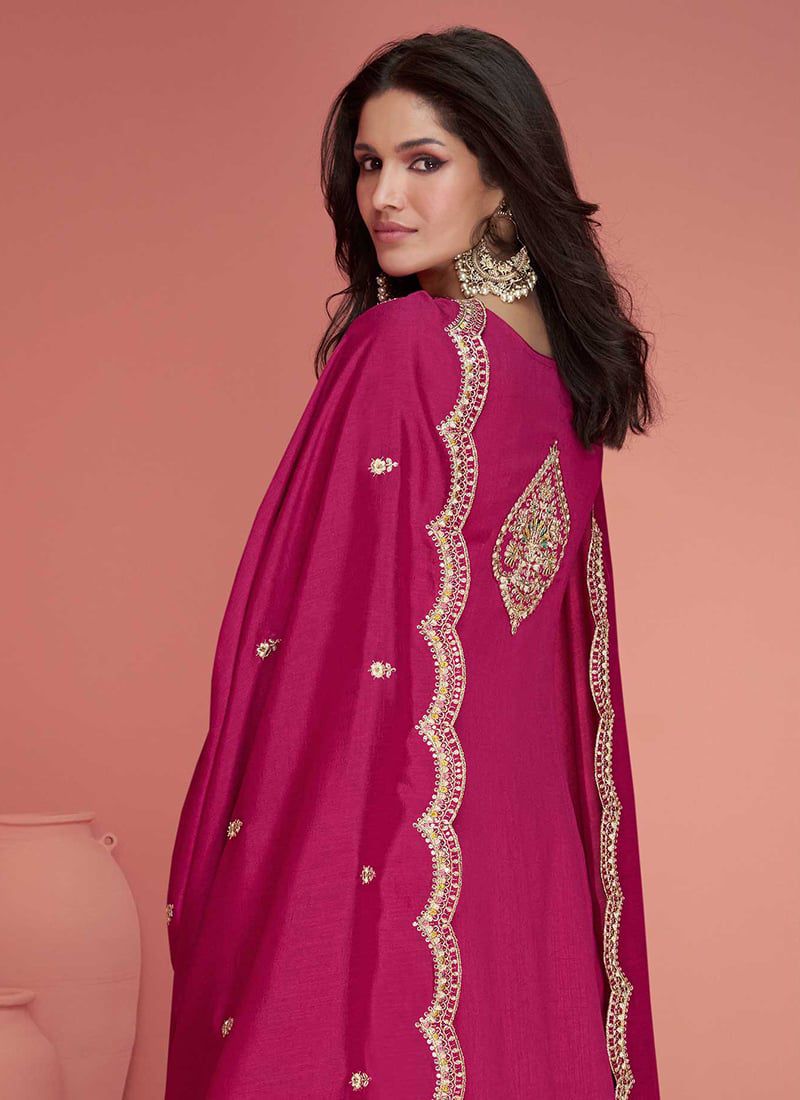Pink Vichitra Silk Stunning Embroidered Suit Set