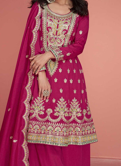 Pink Vichitra Silk Stunning Embroidered Suit Set