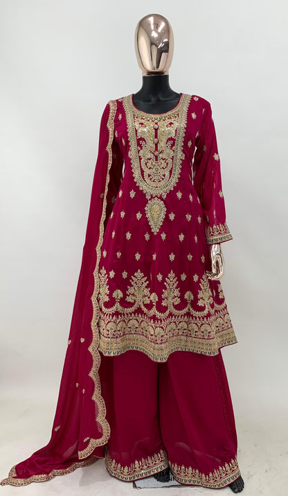 Pink Vichitra Silk Stunning Embroidered Suit Set