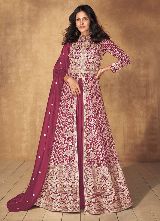 Exquisite Stunning Vichitra Silk Skirt Gown Set