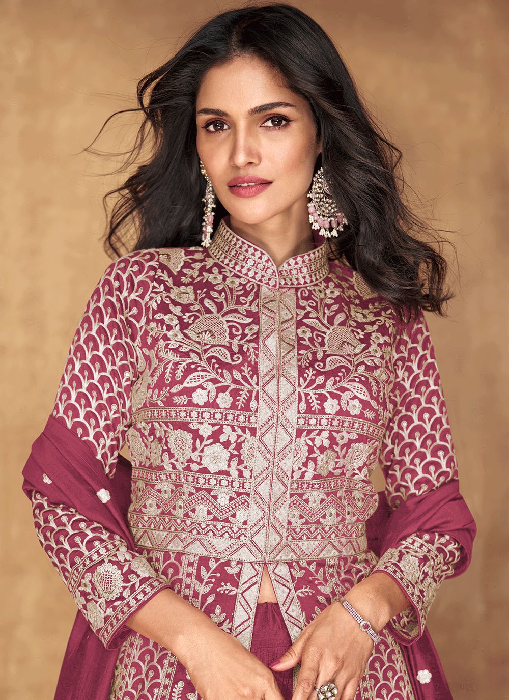 Exquisite Stunning Vichitra Silk Skirt Gown Set