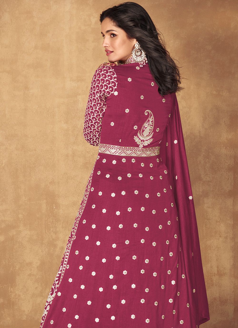 Exquisite Stunning Vichitra Silk Skirt Gown Set