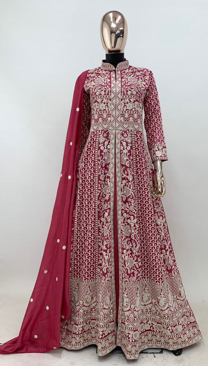Exquisite Stunning Vichitra Silk Skirt Gown Set