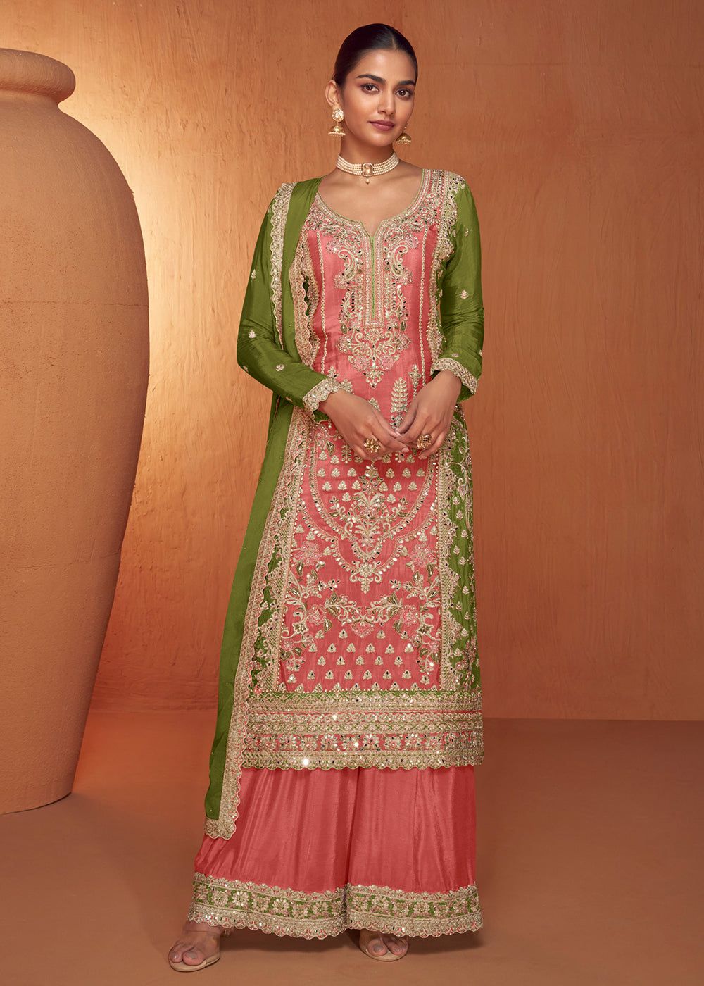 Gajri Chinon Embroidery Work Sharara Set