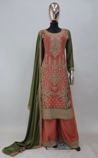 Gajri Chinon Embroidery Work Sharara Set