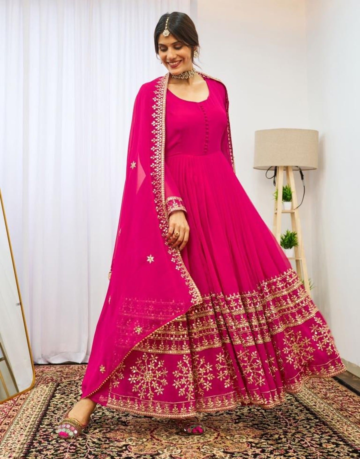Pink Georgette with intricate zari and sequins work Gown
