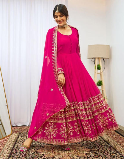 Pink Georgette with intricate zari and sequins work Gown
