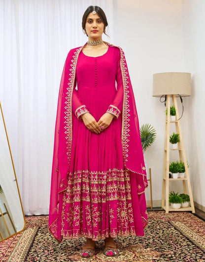Pink Georgette with intricate zari and sequins work Gown