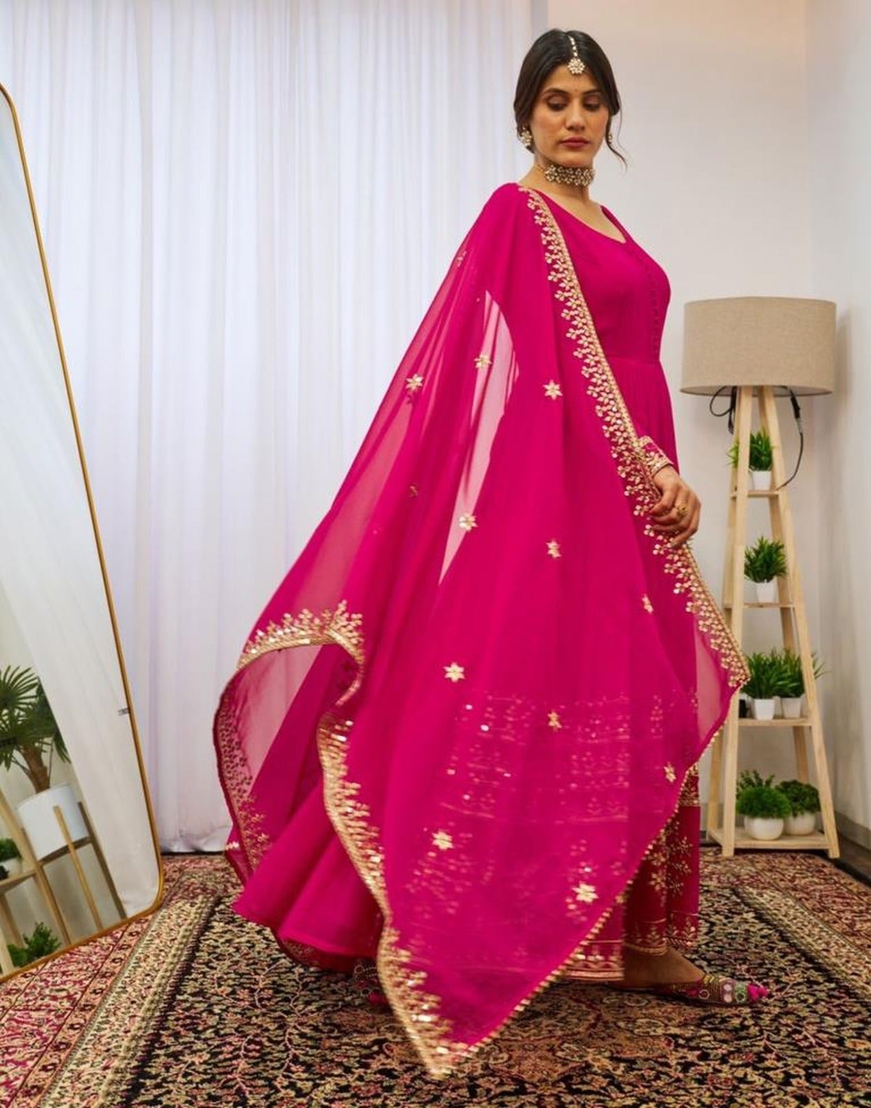 Pink Georgette with intricate zari and sequins work Gown