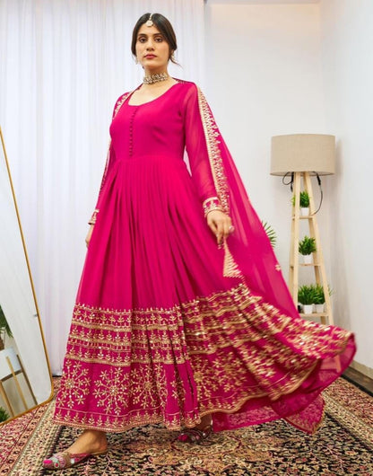 Pink Georgette with intricate zari and sequins work Gown