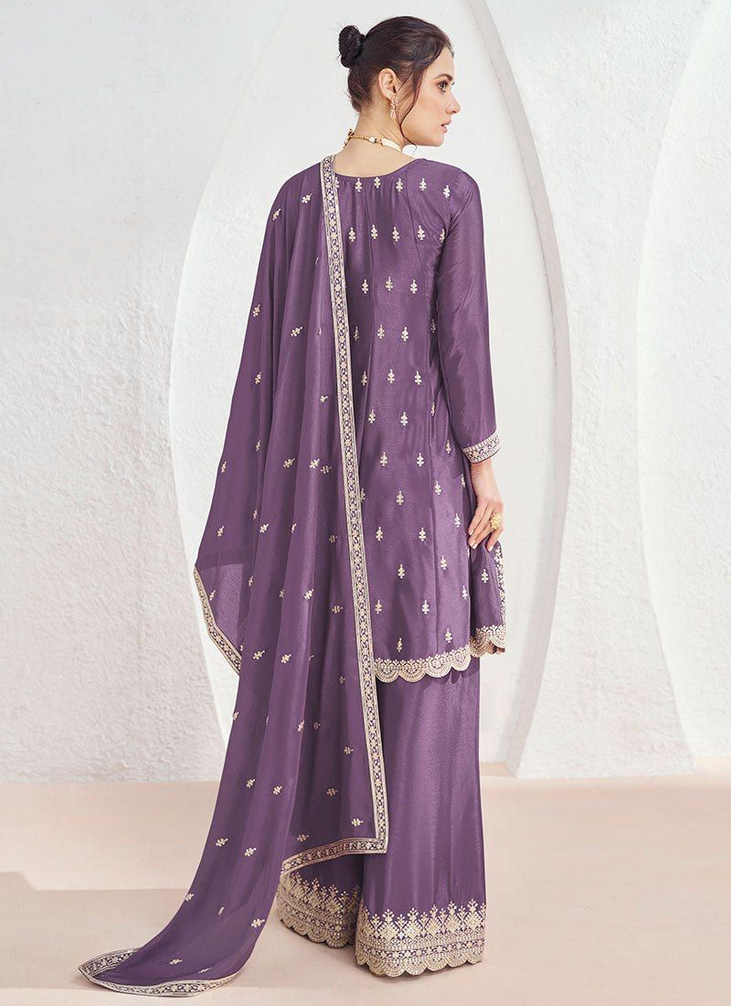 Lavender Bliss Stunning Embroidered Chinon Suit Set