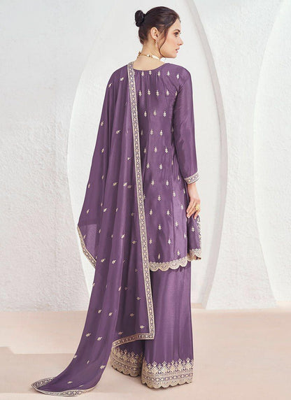 Lavender Bliss Stunning Embroidered Chinon Suit Set