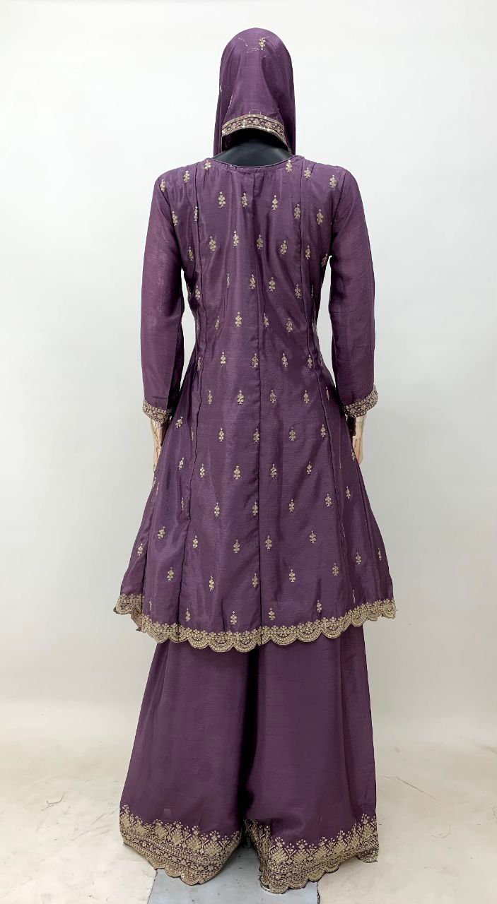 Lavender Bliss Stunning Embroidered Chinon Suit Set