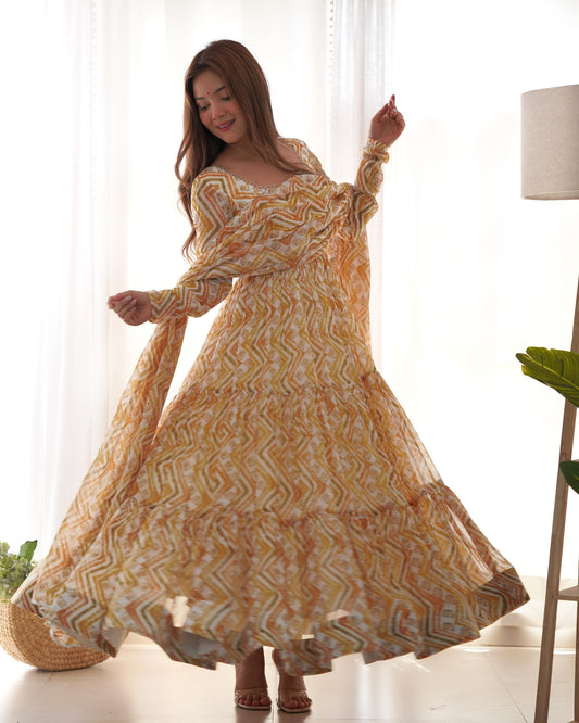 Pure Soft Georgette Zigzag Fancy Lace Work Anarkali