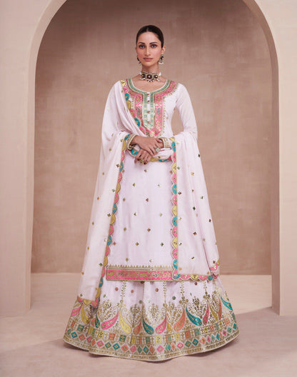 White Sukhmani Chinon Suit Set