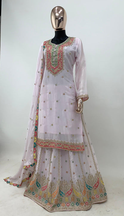 White Sukhmani Chinon Suit Set