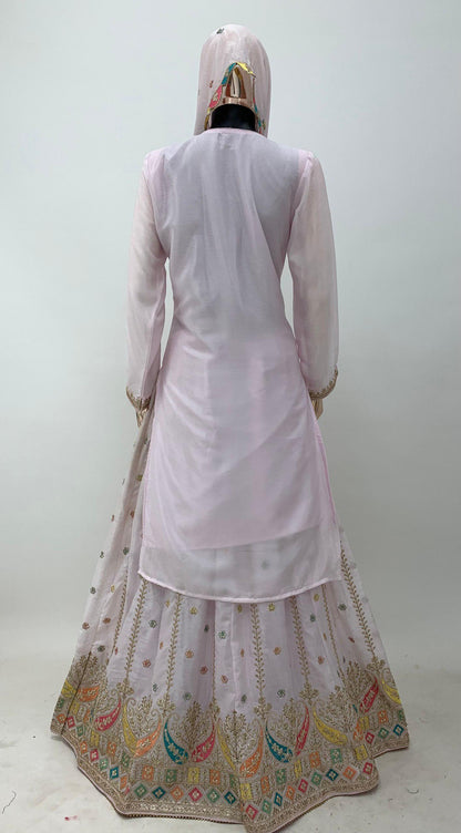 White Sukhmani Chinon Suit Set