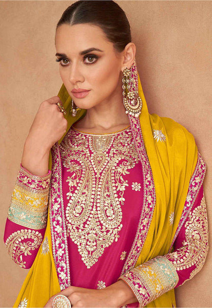 Multi Colour Chinon Fabric Embroidered Suit Set