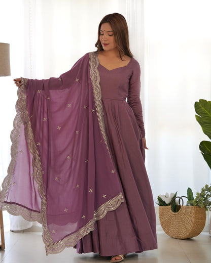 Mauve Majestic Roman Silk Fully Flare Anarkali