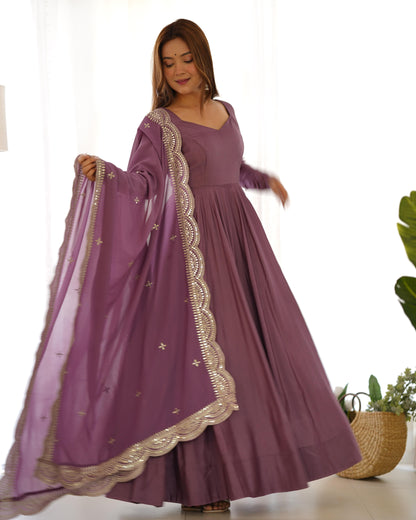 Mauve Majestic Roman Silk Fully Flare Anarkali