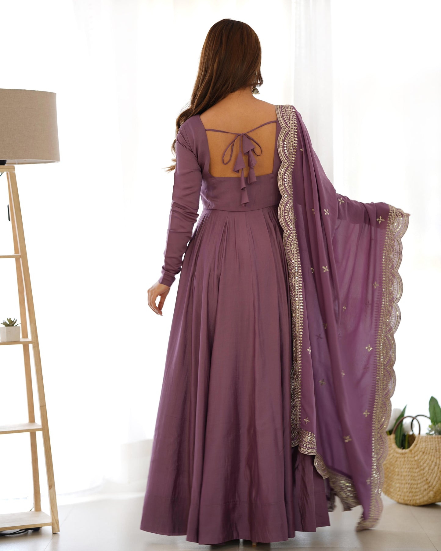 Mauve Majestic Roman Silk Fully Flare Anarkali